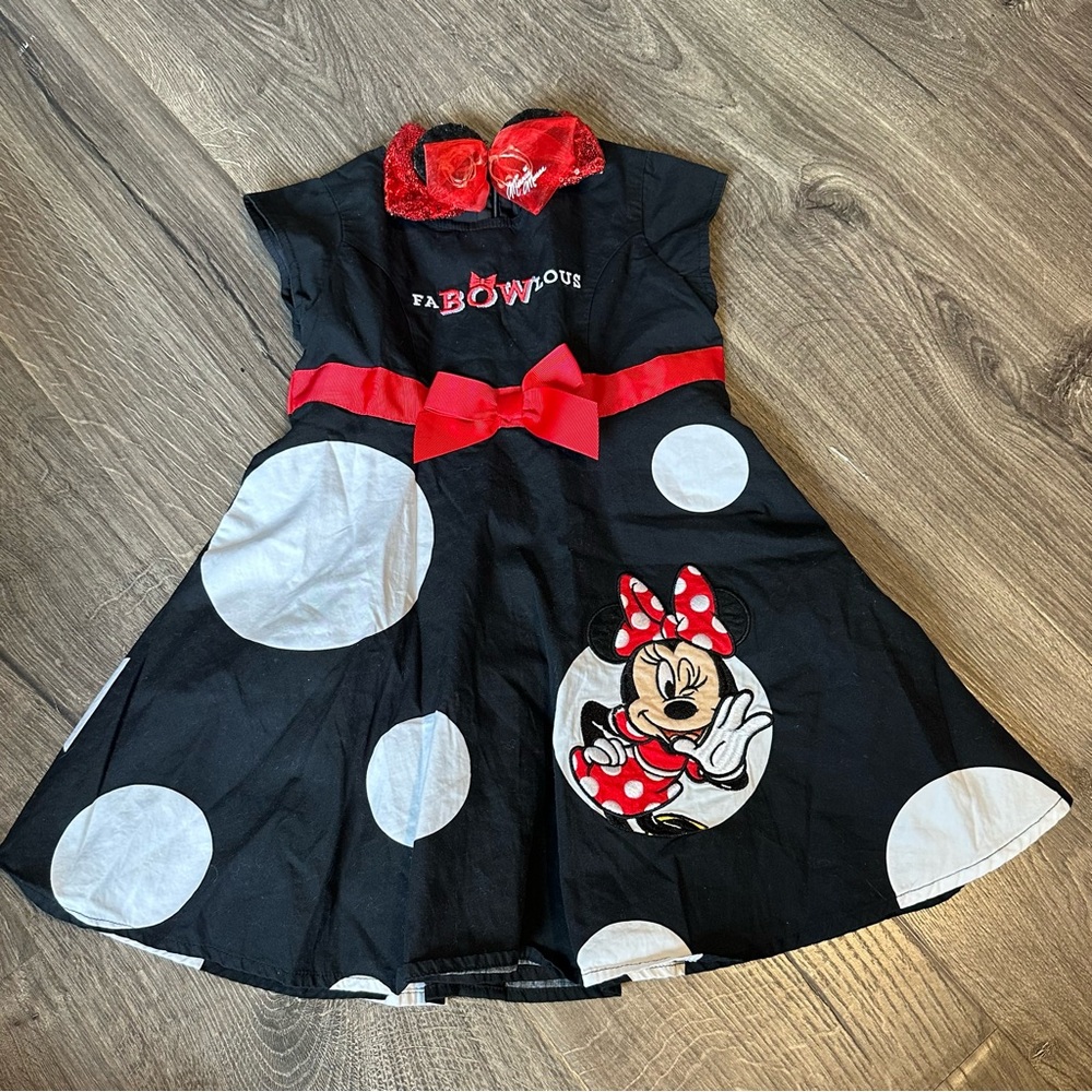 Minnie Mouse Girls Bow & Dress XS 4 Disney Parks Authentic